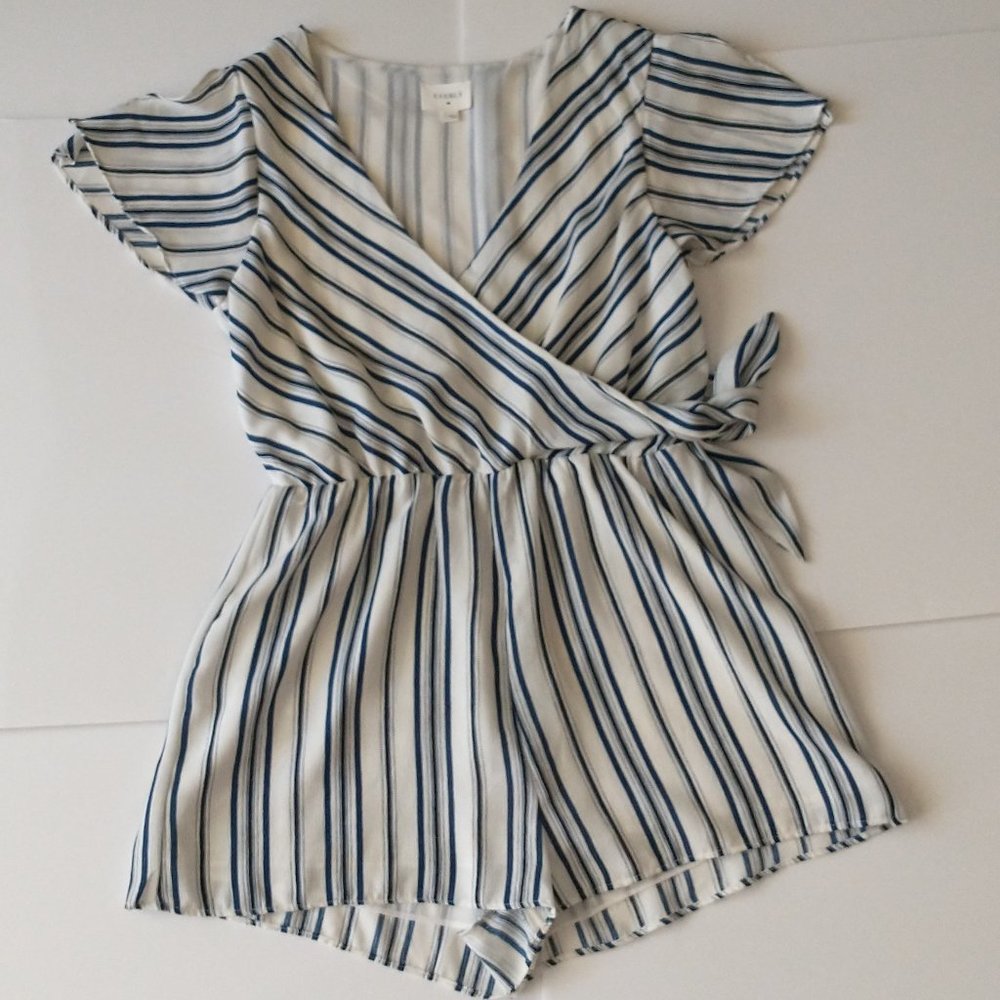 Everly Romper Tie Front Navy and White Stripe